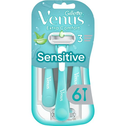 Gillette Venus Extra Comfort Sensitive Дамски самобръсначки за еднократна употреба с три ножчета & лубрикираща лента за чувствителна кожа 6 броя