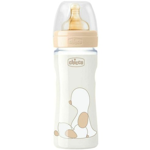 Chicco Original Touch Anti-Colic Glass Bottle Unisex Latex 0m+ Стъклено Шише с Каучуков Биберон с Бавен Поток & Система Против Колики за Бебета от Раждането 240ml