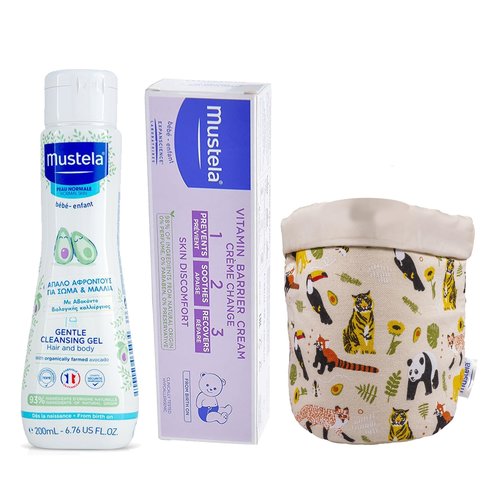 Mustela PROMO PACK Gentle Cleansing Gel 200ml & 123 Vitamin Barrier Cream 100ml & Подарък Storage Basket