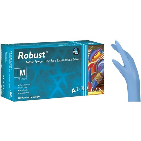 Aurelia Robust Nitrile Powder Free Medium Blue Examination Gloves Сини нитрилни тестващи ръкавици без прах 100бр