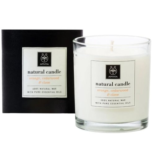 Apivita Natural Candle Натурална свещ с етерични масла от кедър и карамфил 235g