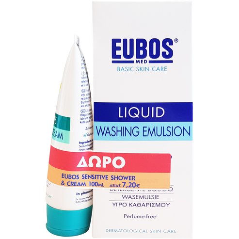 Eubos Промо комплект Liquid  Washing Emulsion Blue Почистваща емулсия 200ml & Подарък Sensitive Shower & Cream Travel Size 100ml
