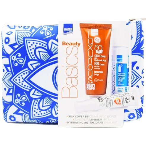 Intermed Promo Luxurious Sun Silk Cover Face Cream Bronze SPF50 75ml & Hydrating Antioxidant Spray Mist 50ml & Lip Balm 15ml