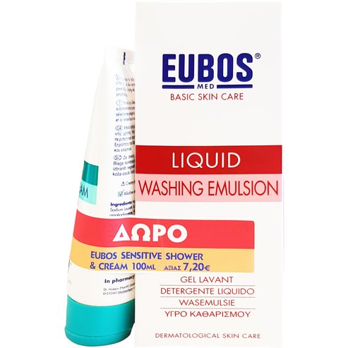Eubos Промо комплект Liquid Washing Emulsion Red Почистваща емулсия, 200ml & Подарък Sensitive Shower & Cream Travel Size 100ml