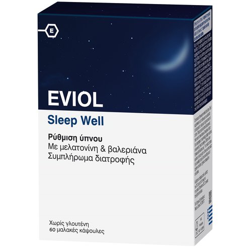 Eviol Sleep Well Хранителна добавка с мелатонин за оптимизиране и регулиране на нормалната функция на съня 60 Soft.Caps