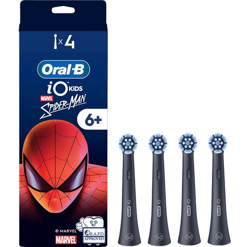Oral-B iO Kids Spiderman 6+ Electric Toothbrush Replacement Резервни накрайници за детска електрическа четка за зъби с меки влакна, подходящи за разхлабени зъби и венци, 4 броя