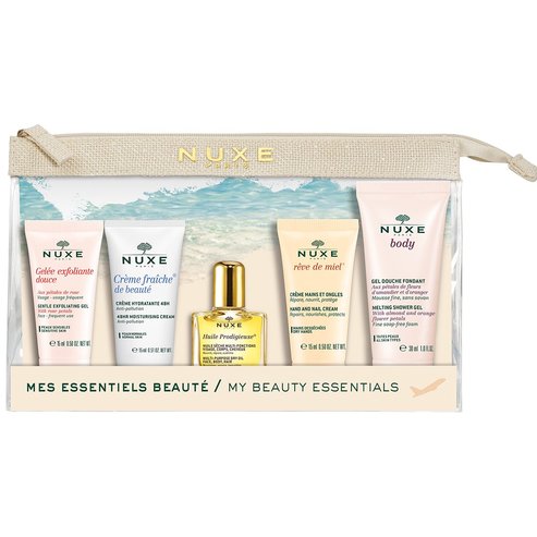 Nuxe Travel Kit Gelee Exfoliante Douce 15ml,Creme Fraiche 15ml,Huile Prodigieuse 10ml,Reve De Miel Hand-Nail 15ml,Body Gel 30ml