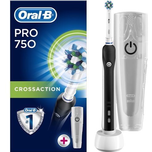 Oral B Pro 750 CrossAction Limited Edition Black & Bonus Tarvel CaseTройно  действие дълбоко почистване и таймер 2 скорости.