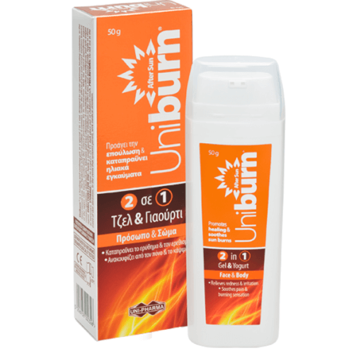 Uni-Pharma Uniburn 2 in 1 Gel & Yogurt Крем след слънце Успокоява и успокоява слънчево изгаряне 50г