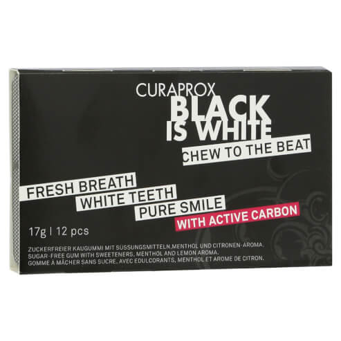 Curaprox Black is White Chew to the Beat Дъвка за аромат на активен въглен и лимон - мента 12 броя