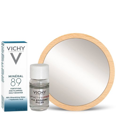 Vichy Mineral 89 Booster Овлажнител за лице 4ml, Liftactiv Supreme H.A. Епидермичен пълнител 3 мл и подарък за огледало за събир