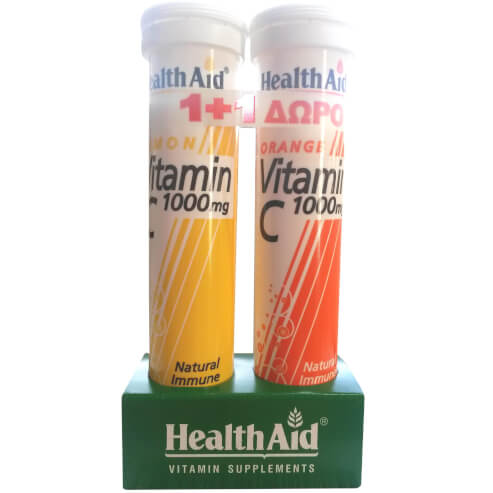 Health Aid PROMO PACK Vitamin C 1000mg Лимон и витамин С 1000mg Портокал 2x20effer.tabs 1 + 1 подарък