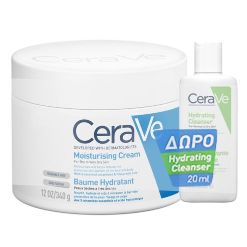 CeraVe Promo Moisturising Cream for Dry to Very Dry Skin 340ml & Подарък Hydrating Cleanser 20ml