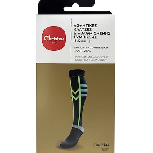 Christou Graduated Compression Sport Socks CH-016 18-22mm Hg Black 1 чифт Large 43-45