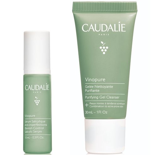 Caudalie Подарък Vinopure Blemish Control Infusion Serum 10ml & Caudalie Vinopure Purifying Gel Cleanser Почиства кожата, без да я оставя суха 30ml