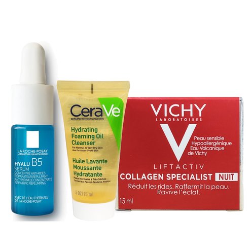 Vichy Подарък Liftactiv Collagen Specialist Night 15ml, La Roche-Posay Hyalu B5 Serum 10ml & Cerave Foaming Oil Cleanser 15ml