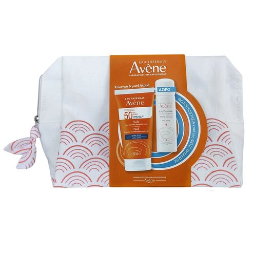 Avene PROMO PACK Sunscreen Face, Neck Fluide Spf50+, 50ml & Подарък Thermal Spring Water Spray for Face, Body 50ml & торбичка