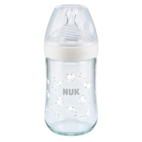 Nuk Nature Sense Glass Bottle Silicone Medium 0-6m Код 10745119, 240ml - Бяло