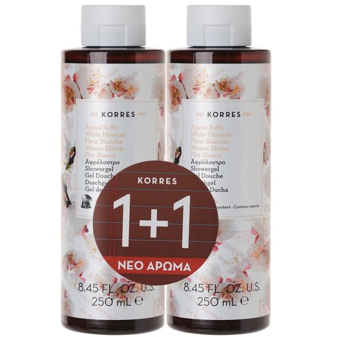 Korres Оферта Пакет Showergel White Blossom Body Flower Бели цветя с прахообразен аромат 2x250ml - 1 + 1 подарък