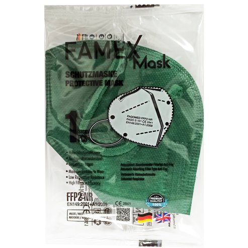 Famex Mask Защитна маска за еднократна употреба FFP2 NR KN95 в тъмно зелен цвят 1 бр