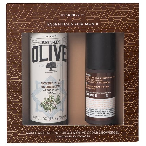 Korres Промо комплект Крем против бръчки за мъже с клен 50ml & Pure Greek Olive Showergel Cedar 250ml на специална цена