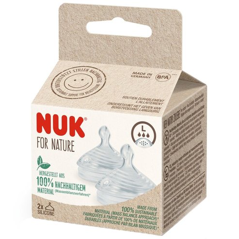 Nuk For Nature Silicone Teat Силиконов биберон за бърз поток със система против колики & естествено усещане по време на хранене 2 броя - Large