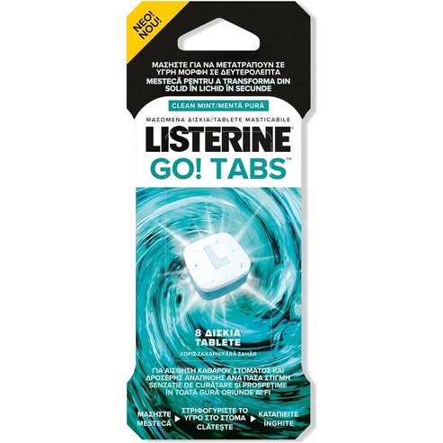 Listerine Go! Tabs Примерни таблетки за дъвчене за незабавно усещане за чиста уста и хладно дишане всеки момент 8 Tabs