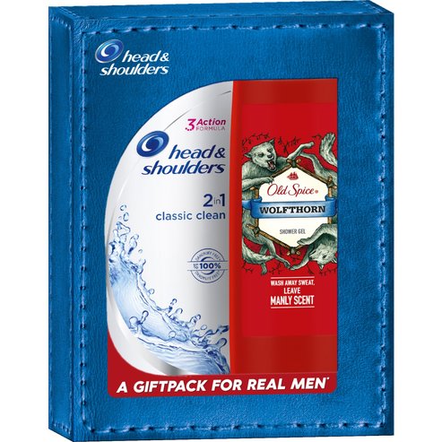 Head & Shoulders Gift Pack Classsic Clean 2 in 1 Anti-Dandruff Shampoo & Conditioner 360ml &Old Spice Shower Gel Wolfthorn 250ml
