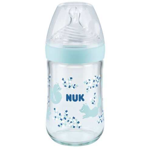 Nuk Nature Sense Glass Bottle Silicone Medium 0-6m Код 10745119, 240ml - Син