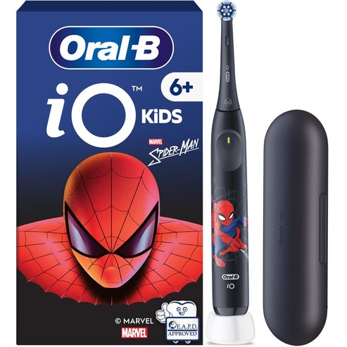 Oral-B iO Kids Spiderman 6+ Electric Toothbrush Електрическа четка за зъби с 3 режима на миене и 2-минутен музикален таймер за деца над 6 години, и калъф за пътуване, 1 брой