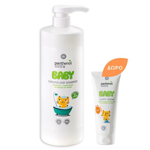Medisei Комплект Panthenol Extra Baby Shower & Shampoo 1Lt & Подарък Baby Nappy Cream 30ml