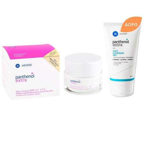 Medisei Комплект Panthenol Extra Day Cream Spf15, 50ml & Подарък Face Cleansing Gel 50ml