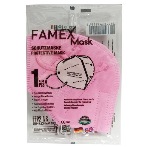 Famex Mask Защитна маска за еднократна употреба FFP2 NR KN95 в розов цвят 1 бр